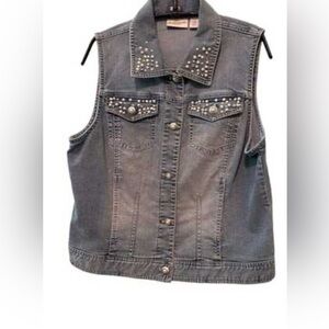 Chico's Women’s Platinum Denim Short Sleeve Collared Jacket Button Up Size 2